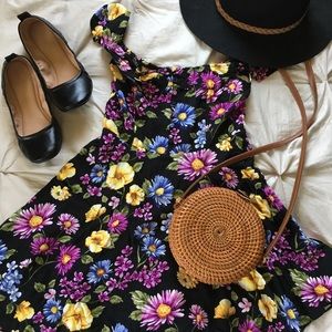 Black Magenta Floral Dress